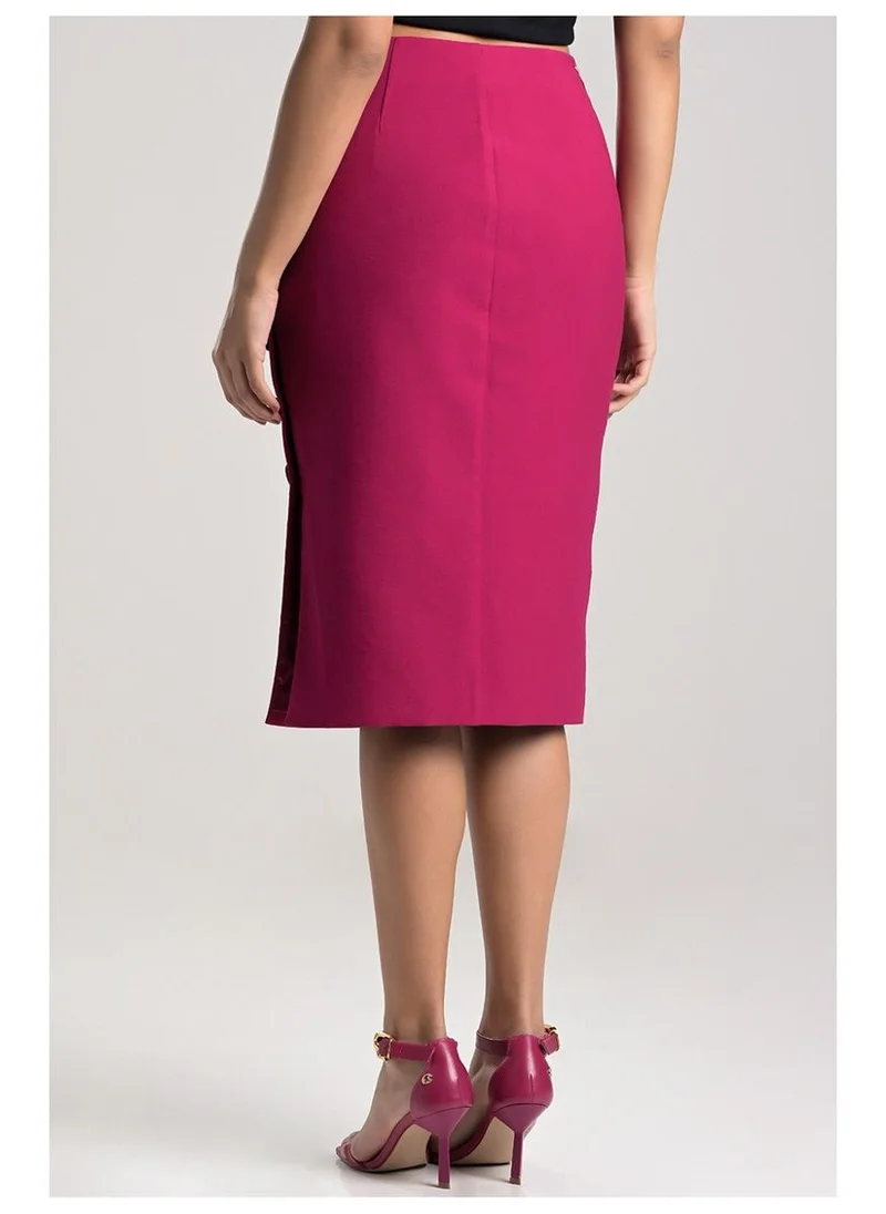 Carmen Steffens Fuchsia Midi Skirt with Slit and Buttons