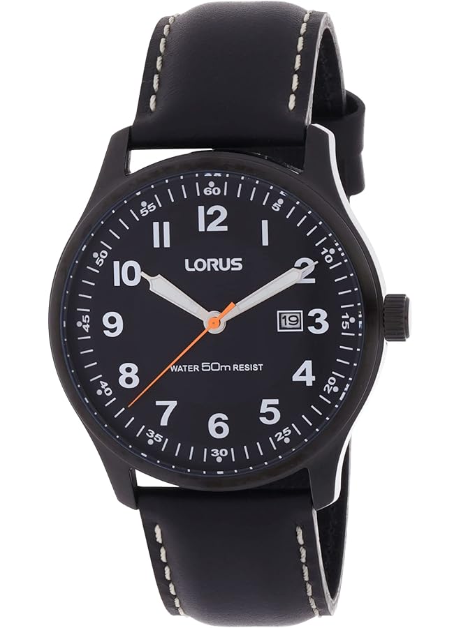 لوراس ساعة رجالية كلاسيكية بحزام جلدي أسود Rh941Hx9 - Image 1