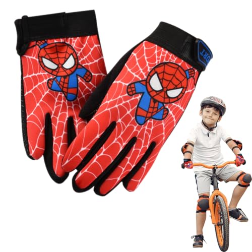 PROBEROS Cotton Kids Riding Gloves, Red Hero Cartoon Print Outdoor Thermal Anti-Slip Palm Design Gloves, Protective Full Finger Adjustable Wrist, Age for 2-5 Kids - S, Cycling - Image 1