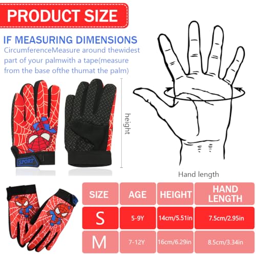 PROBEROS Cotton Kids Riding Gloves, Red Hero Cartoon Print Outdoor Thermal Anti-Slip Palm Design Gloves, Protective Full Finger Adjustable Wrist, Age for 2-5 Kids - S, Cycling - Image 2