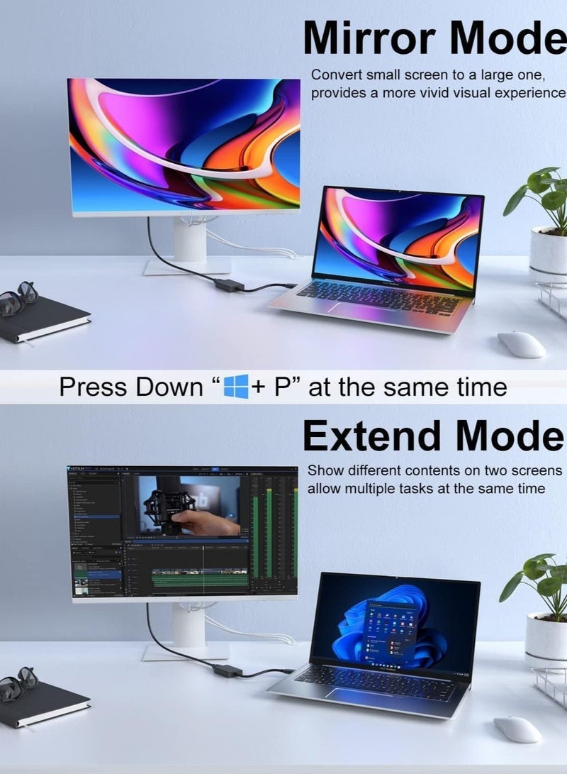 Gravity USB to HDMI Adapter - HD 1080P Video Graphics Cable for Multiple Monitors, USB 3.0/2.0 to HDMI Audio Video Adapter for PC, Laptop, Projector, Monitor, HDTV - Windows Compatible, Plug & Play, High-Performance for Streaming & Gaming, Multi-Display Support, Seamless Connectivity, Black - Image 4