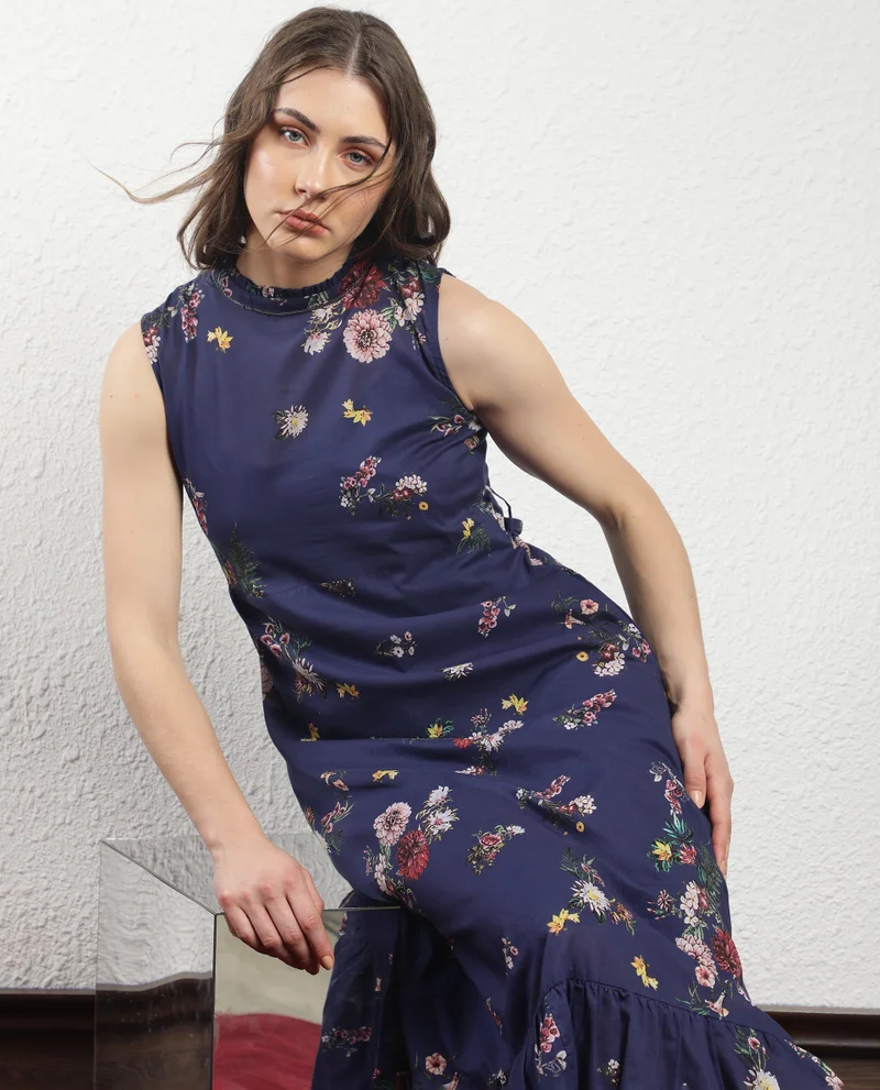Rareism Women's Sleeveless Long Dress With Metal Tape Detail