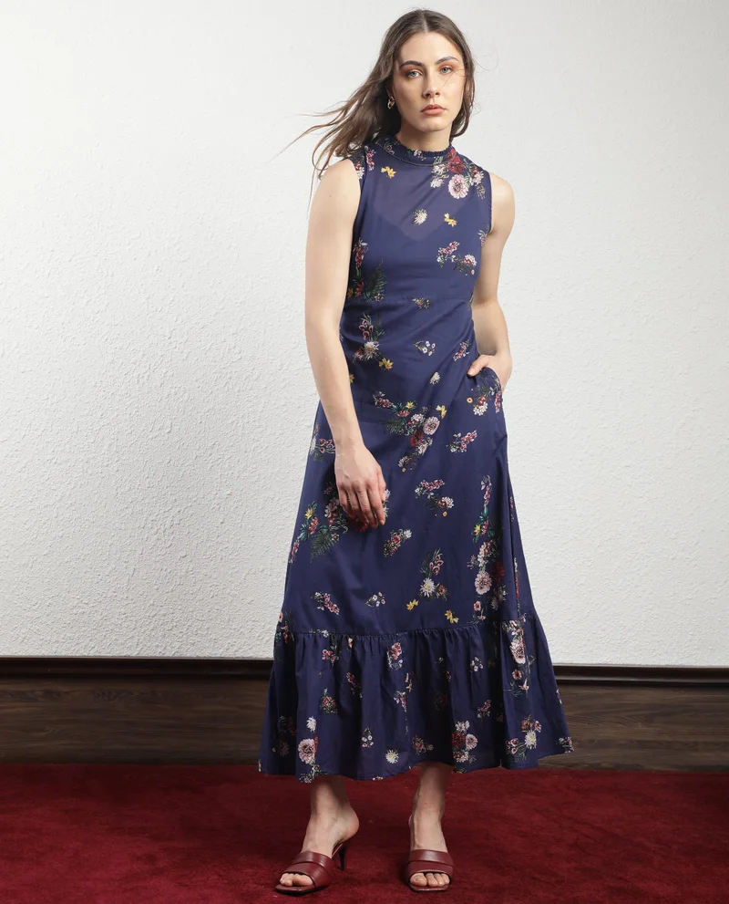Rareism Women's Sleeveless Long Dress With Metal Tape Detail