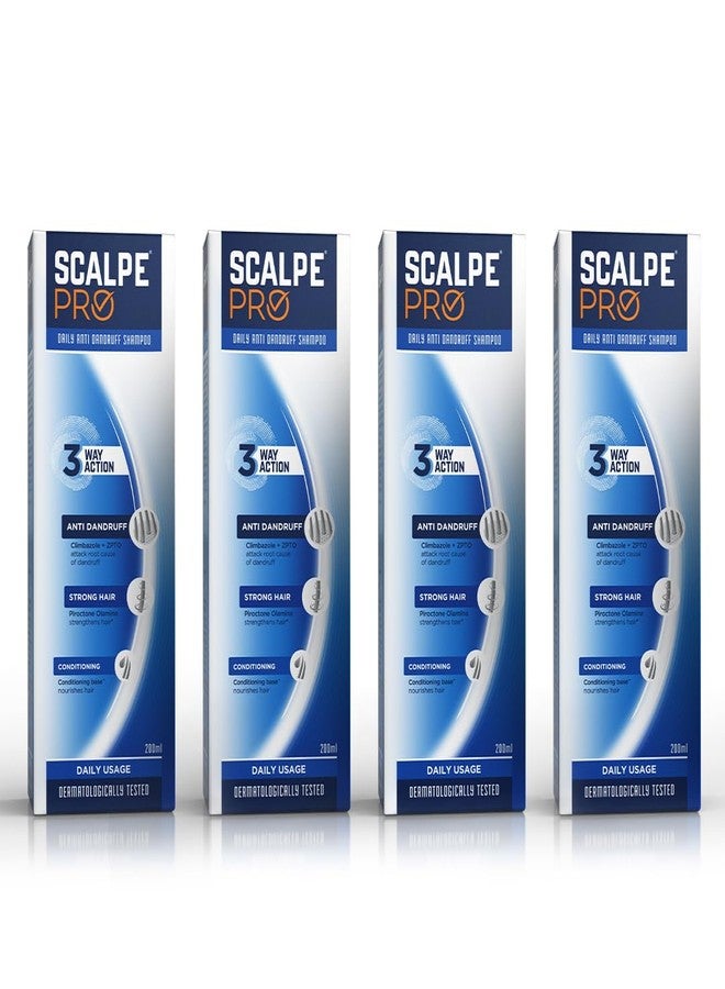 Scalpe Pro Daily Anti-Dandruff Shampoo | Removes Dandruff from Source | Helps with Itching, Irritation & Redness accompanying Dandruff | Scalpe Science | Climbazole & ZPTO Formulation | Strong & Smooth Hair | Daily Use | Dermatologically Tested Solution | For Women & Men | 200ml | Pack of 4 - Image 1