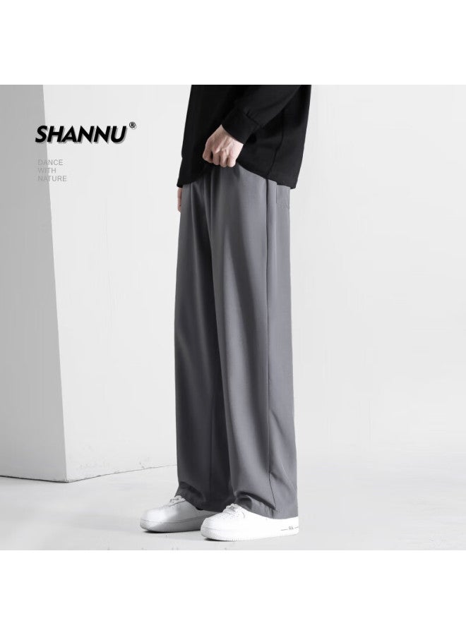Shannu Men's Pants, Spring And Autumn Style, Slim-fit Trousers, Loose Straight-leg Casual Wide-leg Summer Long Pants, Black Fleece-lined, 2XL - Image 1