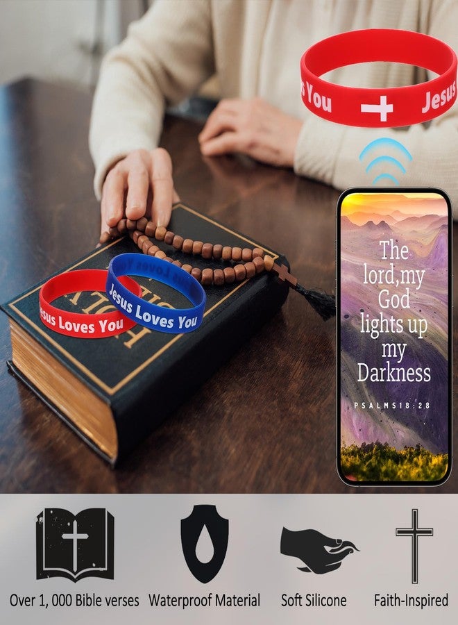 جيريفي مجموعة جيريفاي المكونة من 10 أساور سيليكون تحمل عبارة "يسوع يحبك" مع تقنية NFC، أساور بآيات من الكتاب المقدس، أساور مسيحية تحمل صورة يسوع، أساور ملهمة، هدايا عيد الميلاد المسيحية للرجال والنساء والمراهقين - Image 2