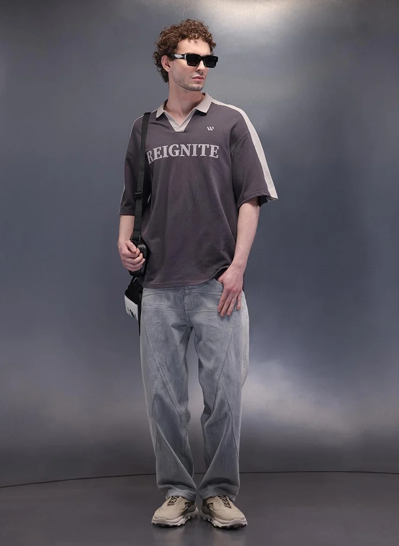 روجن Retro Look Jhonny Collar Polo With Hd Print | Charcoal