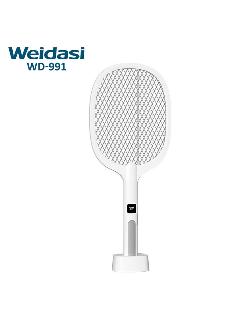 WEIDASI 2 In1 USB Rechargeable Electric Mosquito Swatter Electric Fly Swatter with Power Display WD-991 White - Image 2