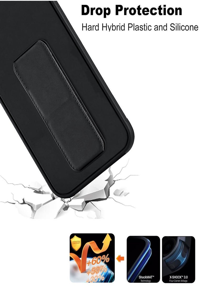 ELTRAZONE Apple iPhone 16e 5G 2025 Case Cover with Foldable Magnetic Kickstand, Hand Grip Finger Ring, Wrist Strap & Built-in Iron Plate – Shockproof Anti-Slip Protective Back Case – Black - Image 5