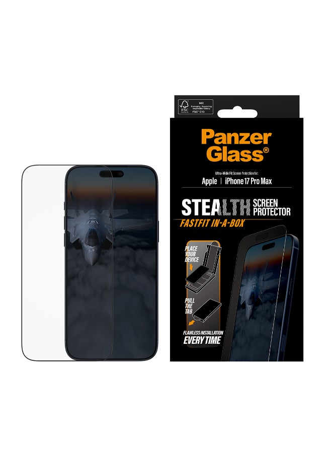 PanzerGlass iPhone 17 Pro Max Screen Protector 6.9" STEALTH, Full Screen Tempered Glass, Anti-Bluelight, Anti-Reflective, Drop/Scratch Protection, FastFit IN-A-BOX Easy Install -Clear - Image 2