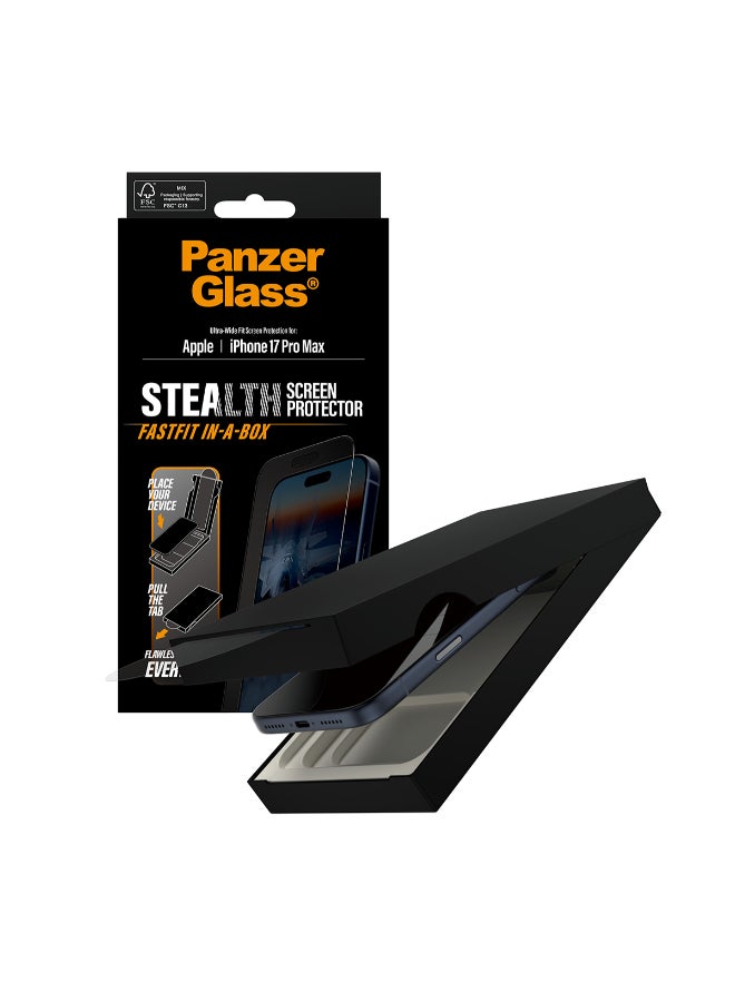 PanzerGlass iPhone 17 Pro Max Screen Protector 6.9" STEALTH, Full Screen Tempered Glass, Anti-Bluelight, Anti-Reflective, Drop/Scratch Protection, FastFit IN-A-BOX Easy Install -Clear - Image 5