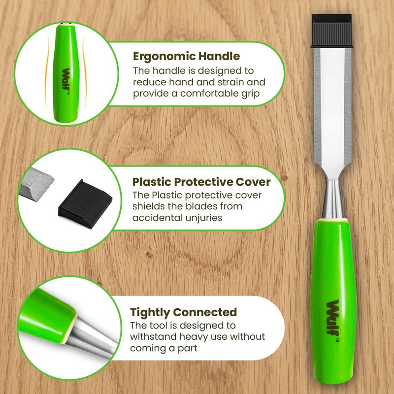 Wulf Wood Chisel for Shaping Cutting Wood Surfaces Soft ShockAbsorbing Grip Steel Striking Cap Wood Chisel with Hammer End for Woodworking Carving Home Professional Use 050 Inch - Image 2