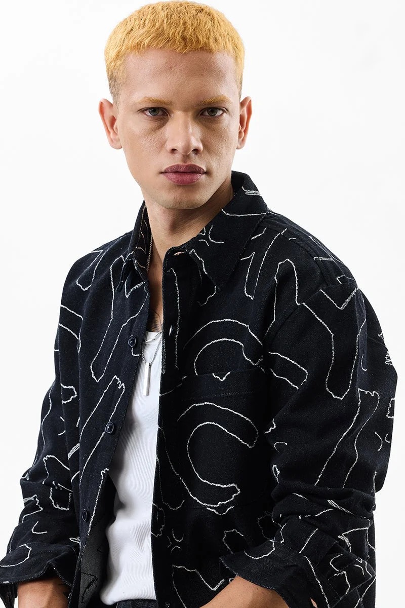 سنيتش Black Abstract Long Sleeve Relaxed Streetwear Overshirt