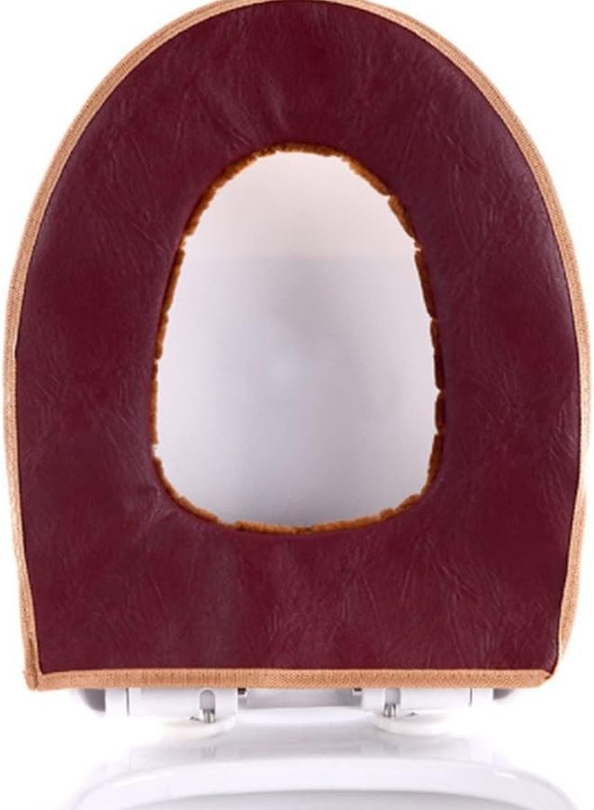 Red Soft Washable Toilet Seat Cover Pad With Zipper Closure U Shaped Cushion Warmer - Image 4