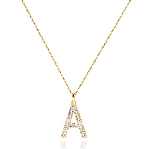 Tarsus A Initial Letter 14K Gold Plated Alphabet Pendant Necklace Monogram charm cubic zirconia Jewelry Gifts for Women Teen - Image 1
