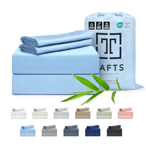 Tafts Tafts Queen Sheets Set Pure 100 Viscose derived from Bamboo Bed Sheets Set Luxuriously Soft Silky Cooling Sheets Double Stitched Lifetime Quality Promise Sky Blue 