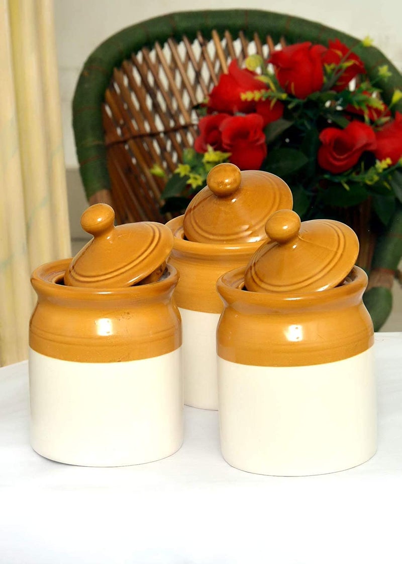 QIMACPLUS Handmade Ceramic Pickle Jar Set with Lids – Achar Barni | Containers for Pickles, Spices, Chutneys, and Sauces Storage (1000ml Pack of 2) - Image 4