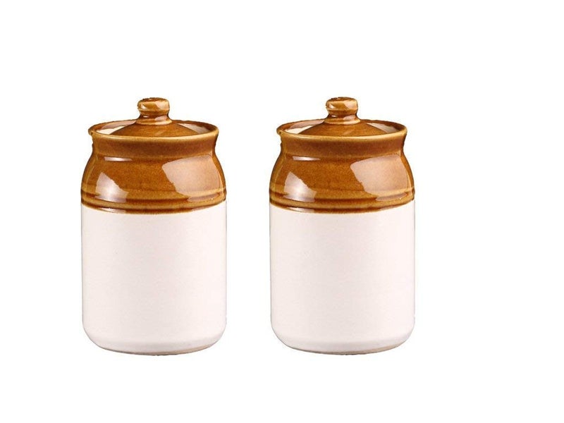 QIMACPLUS Handmade Ceramic Pickle Jar Set with Lids – Achar Barni | Containers for Pickles, Spices, Chutneys, and Sauces Storage (1000ml Pack of 2) - Image 1