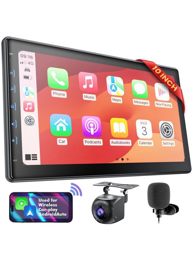 Perloyal 10 Inch IPS Touch Screen Double Din Car Stereo Compatible with Wireless Carplay, Android Auto, Mirrorlink - Car Radio Audio Stereo Receiver with Bluetooth, FM, 720P Backup Camera - Image 1