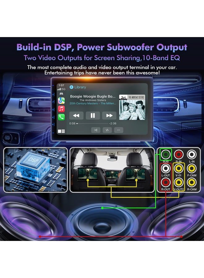 Perloyal 10 Inch IPS Touch Screen Double Din Car Stereo Compatible with Wireless Carplay, Android Auto, Mirrorlink - Car Radio Audio Stereo Receiver with Bluetooth, FM, 720P Backup Camera - Image 4