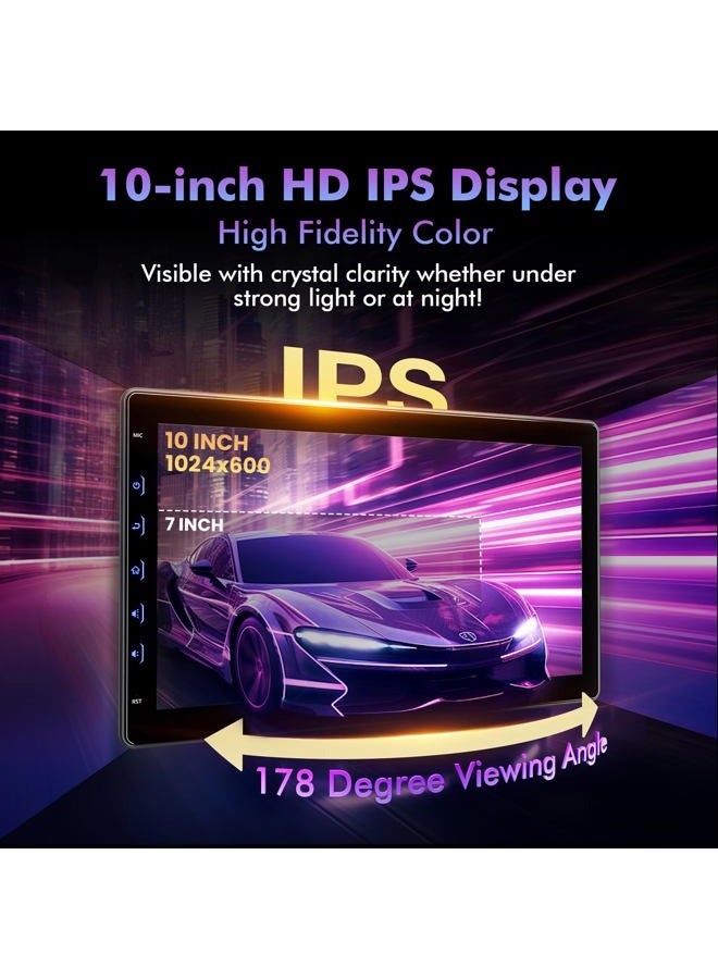 Perloyal 10 Inch IPS Touch Screen Double Din Car Stereo Compatible with Wireless Carplay, Android Auto, Mirrorlink - Car Radio Audio Stereo Receiver with Bluetooth, FM, 720P Backup Camera - Image 3