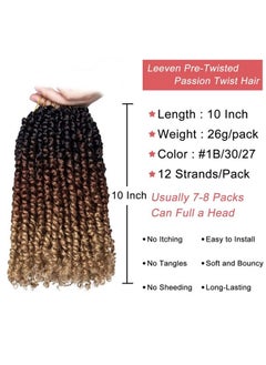 Leeven Pre Twisted Passion Twist Crochet Hair 10 Inch 8 Packs Pre Looped Ombre Blonde Bomb Twists 3 Tone Short Curly Bohemian Synthetic Braiding Hair For Black Women 12 Strands/Pack #1B/30/27  - Image 3
