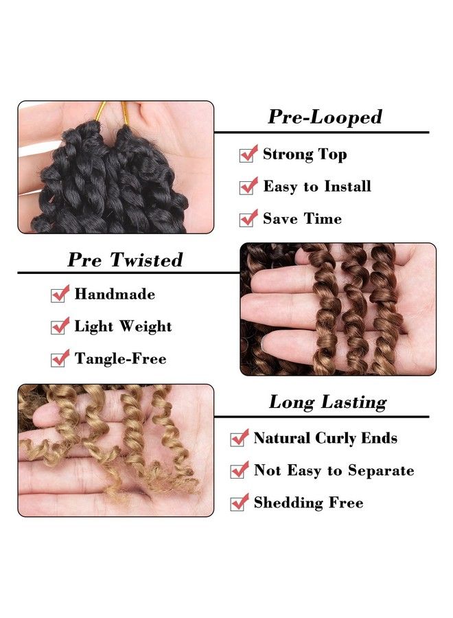 Leeven Pre Twisted Passion Twist Crochet Hair 10 Inch 8 Packs Pre Looped Ombre Blonde Bomb Twists 3 Tone Short Curly Bohemian Synthetic Braiding Hair For Black Women 12 Strands/Pack #1B/30/27 - Image 4