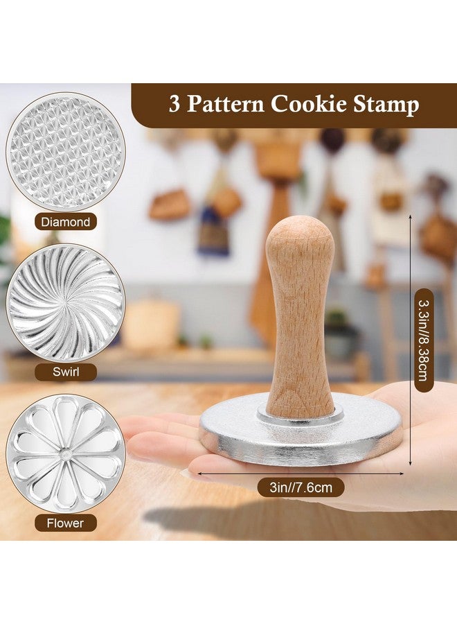Luxiv 3+5 Cookie Stamps Biscuit Cutter Set, Luxiv 3 Molds Metal Cookie Press Mold Wooden Handle Biscuit Embossing Stamp Mold, 5 Size Cookie Cutter Tool, Hand-press Cookie Stamper for DIY Baking Tool - Image 2