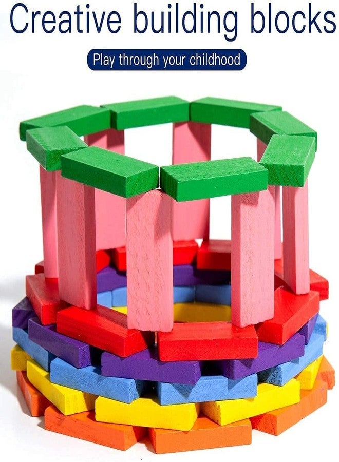 REMANG 120Pcs Wooden Creative Educational Play Toy Dominos Building Block Game for Kids/Men/Women Relaxing Stacking Game, Family Fun Party Toy (Multicolor) - Image 4