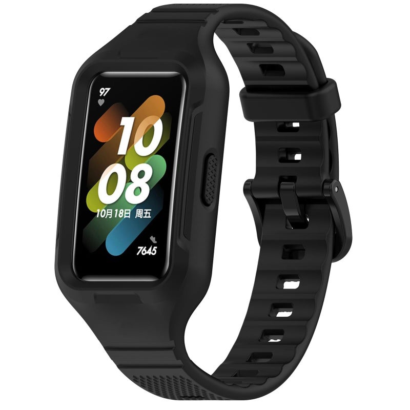 Disscool Adjustable Silicone Replacement Bands Compatible with Huawei Band 10/9/8 (NFC & Standard) – Quick Release Sport Strap (Black, Circular Hole) - Image 2