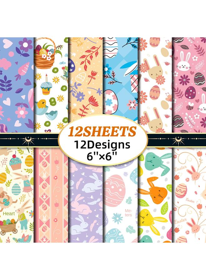 Bluejw 12 Sheets Of Non-heavy Easter Bunny Egg Material Paper Holiday Packaging Handmade Photo Album Background Diy Paper - Image 5
