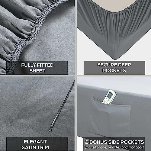 Mueller Ultratemp Bed Sheets Set, Super Soft 1800, 6 Piece California King Sheet Sets, Deep Pocket up to 16", Transfers Heat, Breathes Better, Hypoallergenic, Wrinkle-Resistant, Oeko-TEX, Light Grey - Image 4