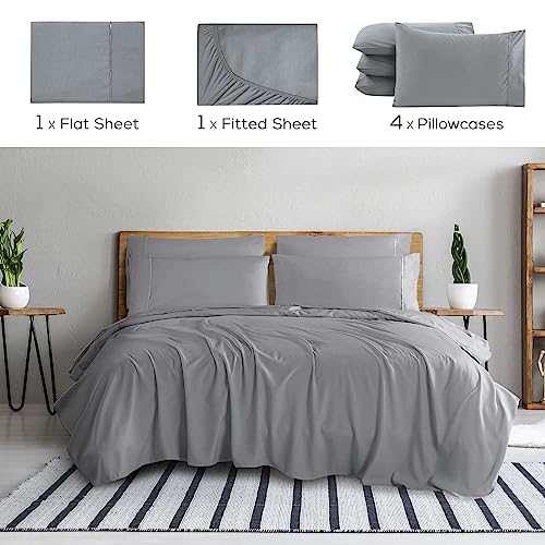 Mueller Ultratemp Bed Sheets Set, Super Soft 1800, 6 Piece California King Sheet Sets, Deep Pocket up to 16", Transfers Heat, Breathes Better, Hypoallergenic, Wrinkle-Resistant, Oeko-TEX, Light Grey - Image 2