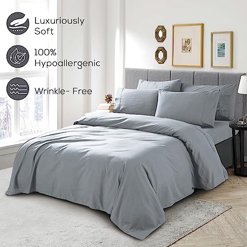 Mueller Ultratemp Bed Sheets Set, Super Soft 1800, 6 Piece California King Sheet Sets, Deep Pocket up to 16", Transfers Heat, Breathes Better, Hypoallergenic, Wrinkle-Resistant, Oeko-TEX, Light Grey - Image 5