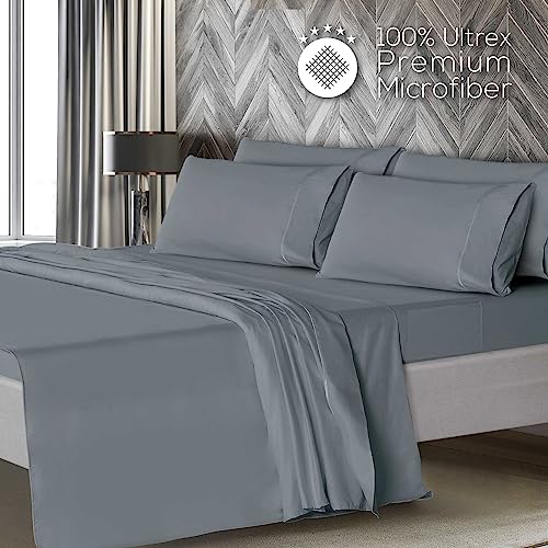 Mueller Ultratemp Bed Sheets Set, Super Soft 1800, 6 Piece California King Sheet Sets, Deep Pocket up to 16", Transfers Heat, Breathes Better, Hypoallergenic, Wrinkle-Resistant, Oeko-TEX, Light Grey - Image 3