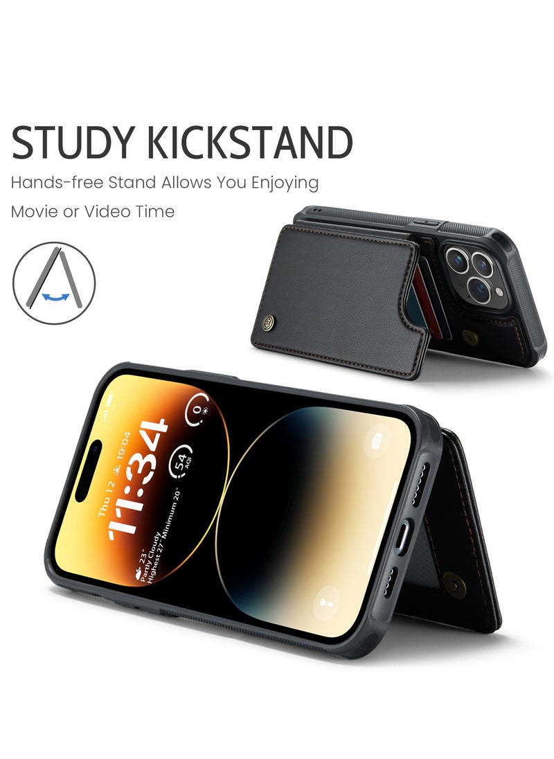 CaseMe - Wallet Case for Apple iPhone 14 Pro Max, Premium Handmade Durable PU Leather Slim Shockproof Case with [Double Magnetic Clasp] [Card Holder] [Kickstand] [RFID Blocking] (Black) - Image 1
