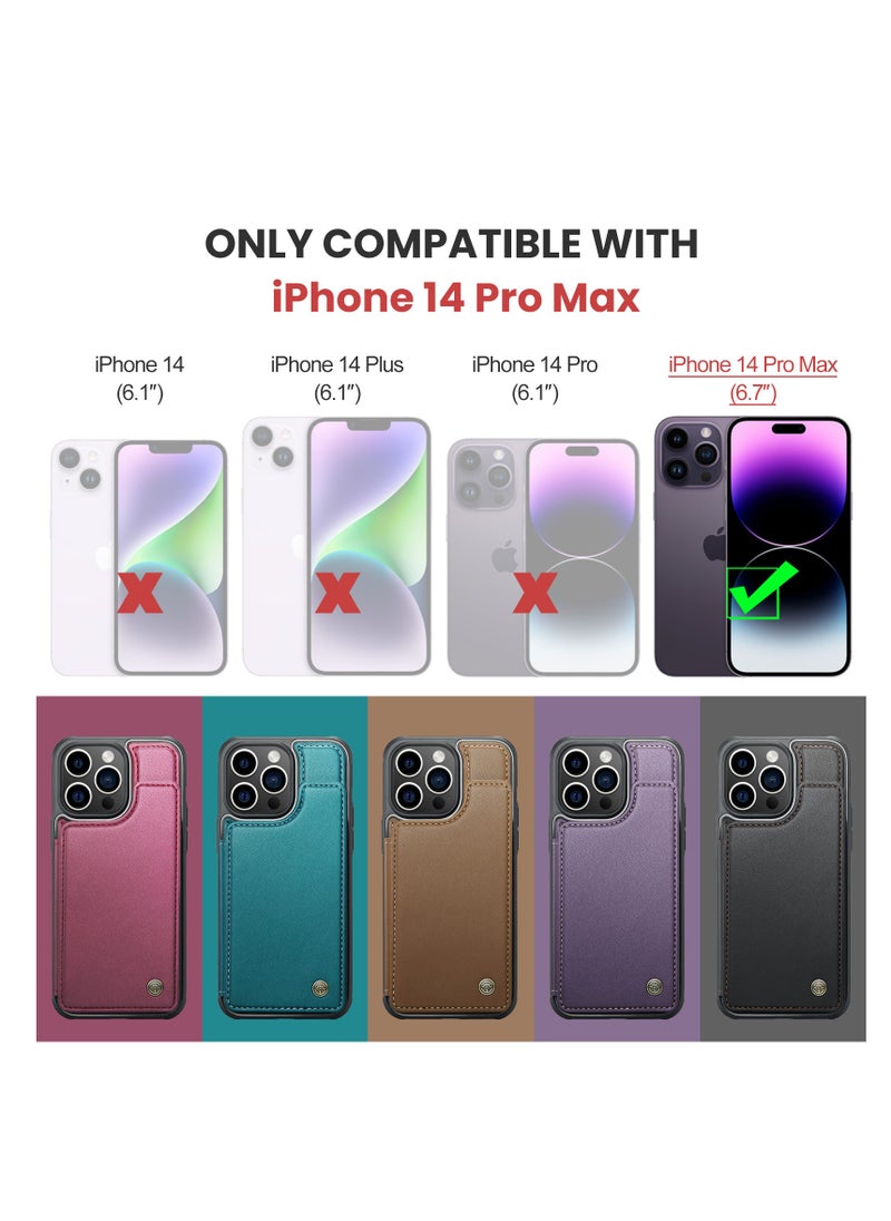 CaseMe - Wallet Case for Apple iPhone 14 Pro Max, Premium Handmade Durable PU Leather Slim Shockproof Case with [Double Magnetic Clasp] [Card Holder] [Kickstand] [RFID Blocking] (Black) - Image 1