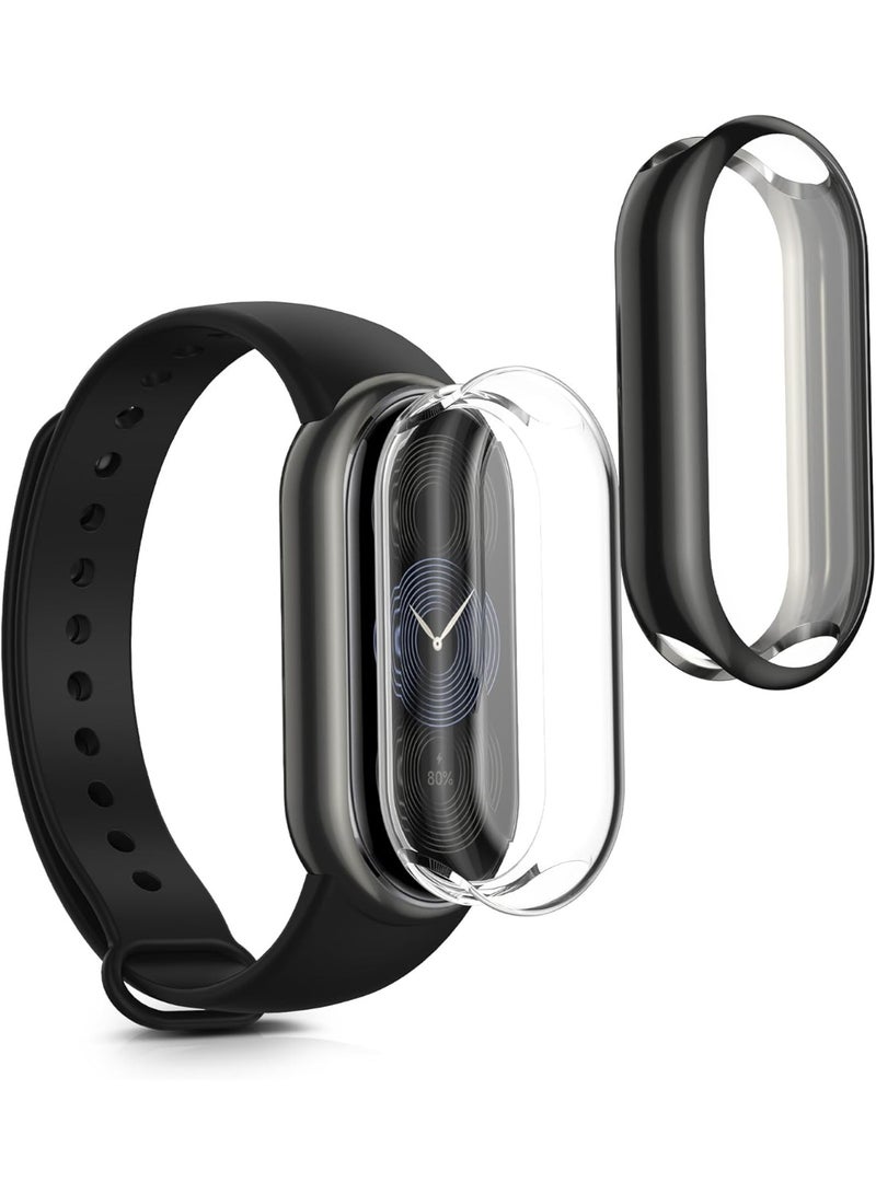 Case Compatible with Xiaomi Mi Band 9 /10  Smart Band 9/10 Case - 2x TPU Silicone Fitness Tracker Cover - Transparent/Black - Image 1