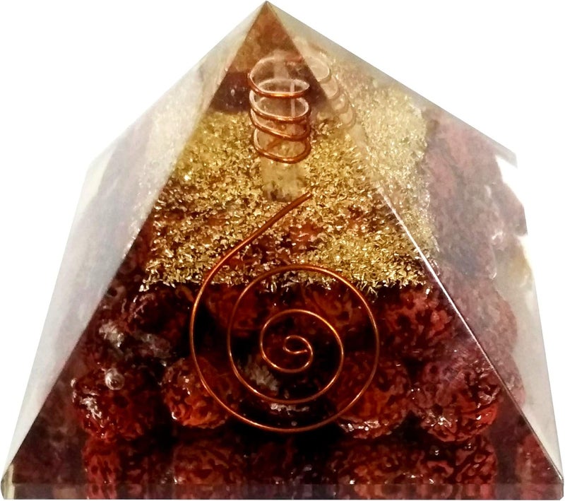Purpledip Rudraksha Om (Aum) Orgone Pyramid with Crystal Quartz Energy Points: Authentic Natural Healing Stone for Meditation & Positive Energy (11511)