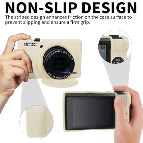 Easy Hood G7X Mark III Case, Protective Case for Canon Powershot G7X Mark III Digital Camera, Removable Lens Cover Silicone Sleeve Soft Camera Cover Rubber Protective Body Skin- Beige - Image 3