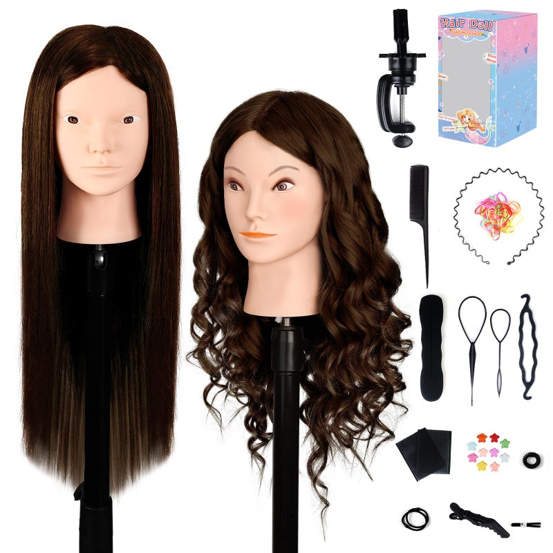MYSWEETY Mannequin Head with Human Hair 80 Real Hair 26 Makeup Hairdressing Practice Training Head Cosmetology Manikin Doll Head for Hair Styling with Clamp Holder  DIY Hair Braid Set