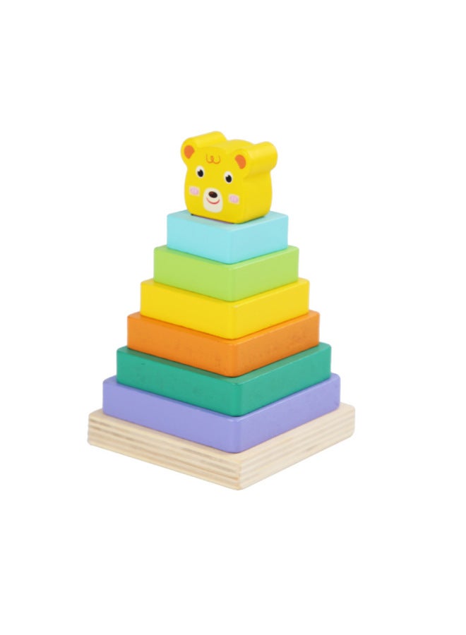 Double-layer Animal Set Tower Geometric Shape Animal Set Column Early Education Children's Wooden Toys Desktop Games Wholesale-Color:Kitten Shape Tower HXBE - Image 5