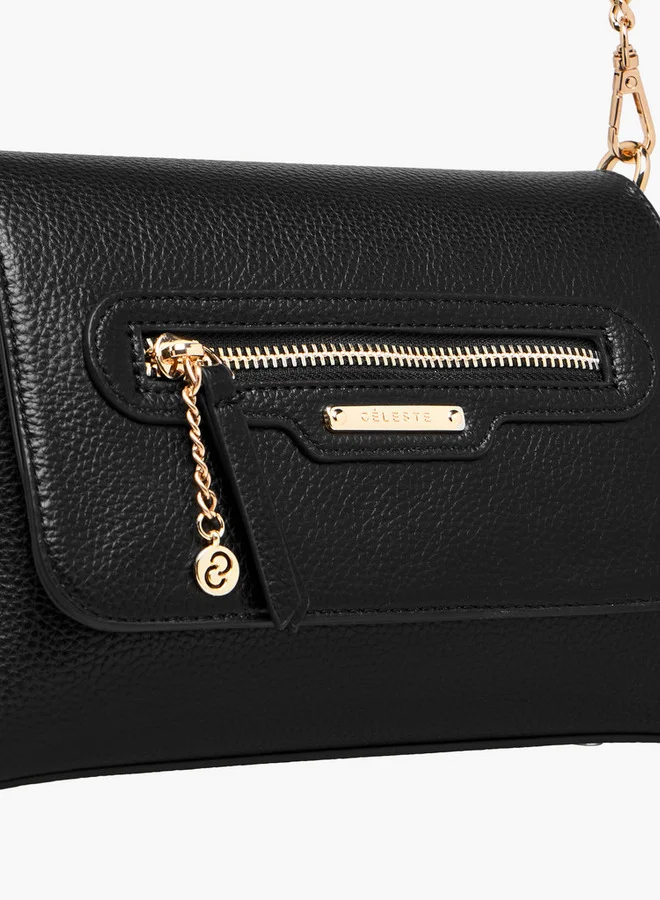 Celeste Solid Crossbody Bag with Detachable Chain Strap and Button Closure
