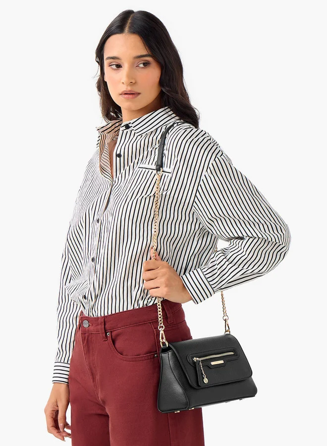 Celeste Solid Crossbody Bag with Detachable Chain Strap and Button Closure