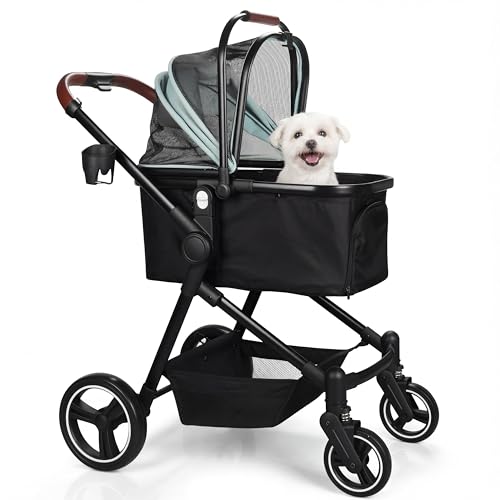 YIYUNBEBE Foldable Dog Stroller, 3 in 1 Pet Stroller for Small Medium Dog Cat up to 50lbs, Detachble Portable Pet Bag, Storage Basket and One-Button Folding Frame - Image 1