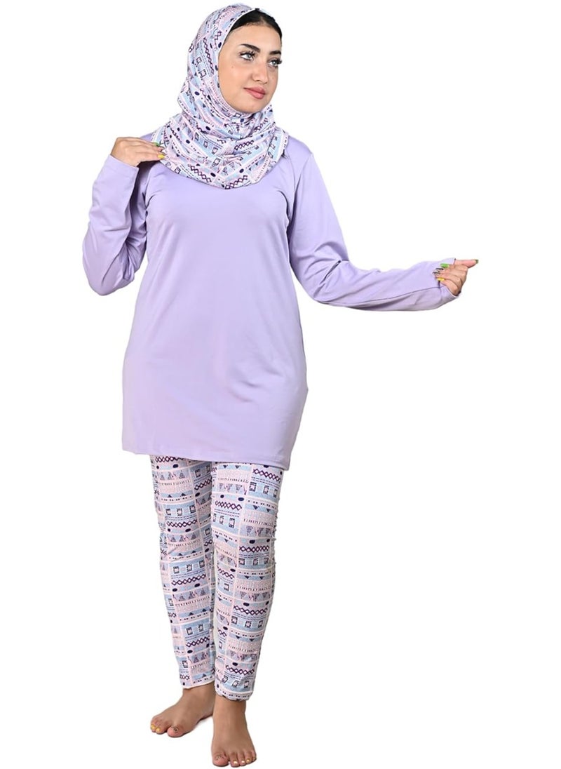 Women Modest Muslim Swimwear with Full Cover Hijab Long Sleeves Swimsuit 3pcs Islamic Burkinis Wear Bathing Suit with geometric print for Hijab and pants. - pzsku/Z8EB962296C1D8EDFAD24Z/45/_/1709426161/2bb71f12-a6d5-4d2c-bd0c-085a38a7c835