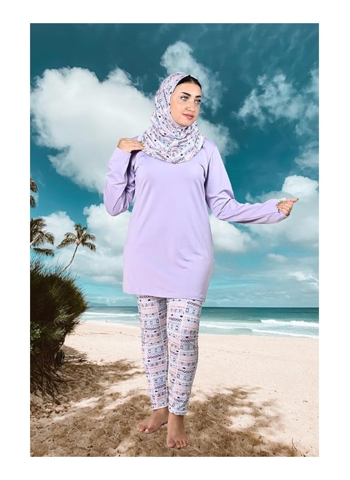 Women Modest Muslim Swimwear with Full Cover Hijab Long Sleeves Swimsuit 3pcs Islamic Burkinis Wear Bathing Suit with geometric print for Hijab and pants. - pzsku/Z8EB962296C1D8EDFAD24Z/45/_/1709426162/07b38d51-e841-4ef3-8f54-30ebbebf9acf