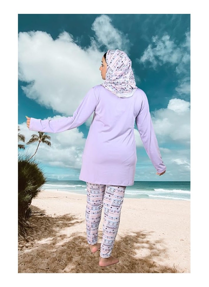 Women Modest Muslim Swimwear with Full Cover Hijab Long Sleeves Swimsuit 3pcs Islamic Burkinis Wear Bathing Suit with geometric print for Hijab and pants. - pzsku/Z8EB962296C1D8EDFAD24Z/45/_/1709426162/fbd77146-4b05-4db8-945a-1e595b011903