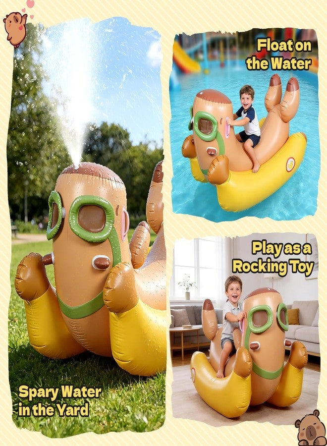 Capybara 72'' Pool Float for Kids with Sprinkler, Inflatable Pool Float, 3-in-1 Water Toy Pool Raft & Rocking Rider, Summer Outdoor Water Toys for Yard, Pool & Beach - Image 3