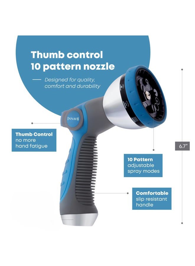 INNAV8 Water Hose Nozzle Sprayer - 10 Spray Patterns, Thumb Control, On/Off Valve for Easy Water Control - High Pressure Garden Hose Nozzle - Image 2